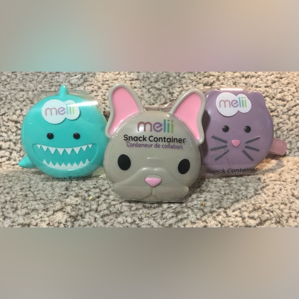 Melii Snack Container Small BullDog, Kitten & Shark Design 7.840z - Set of 2